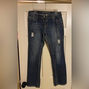 Maurices Distressed Straight Leg Blue Jeans